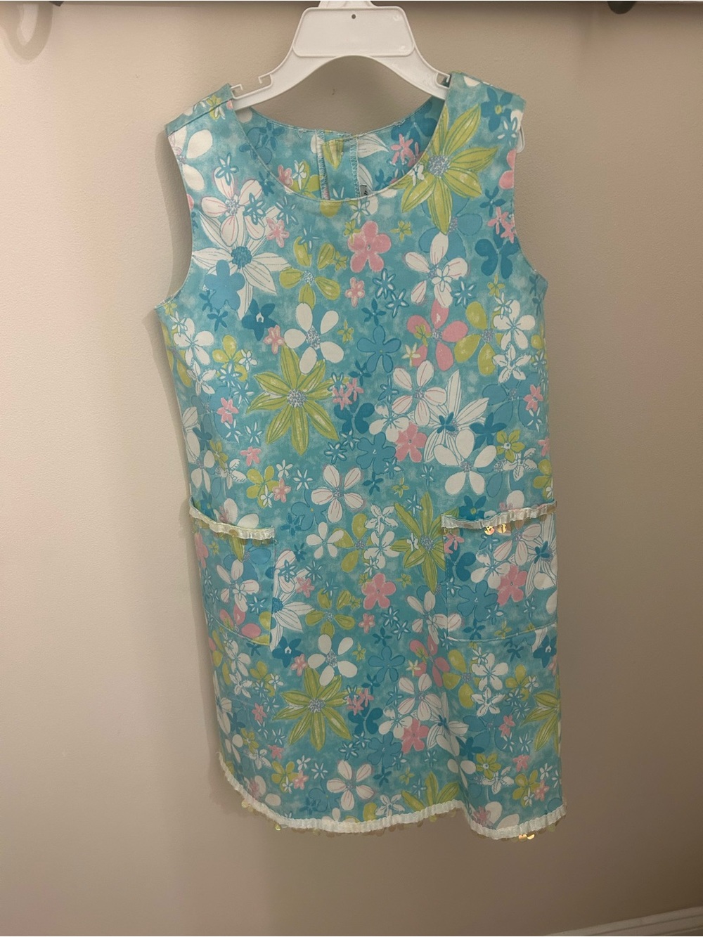Blue Floral Sleeveless Girl’s Cachcach Shift Dress size 7
